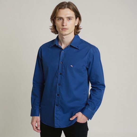 ETRO Mens Blue Linen Long Sleeve Button Up Shirt Size 41 - Picture 1 of 13